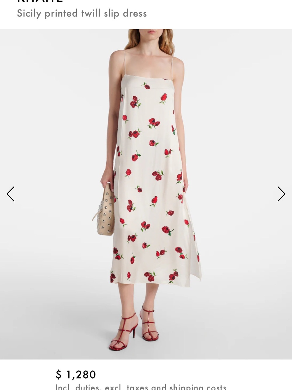 KHAITE Cream Maxi Slip Dress with Red Rose Print